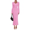 image:imageZESICA Womens 2026 Spring Sweater Dress Long Sleeve V Neck Ribbed Knit Party Cocktail Bodycon Maxi DressesPink
