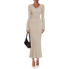 image:imageZESICA Womens 2026 Spring Sweater Dress Long Sleeve V Neck Ribbed Knit Party Cocktail Bodycon Maxi DressesSand