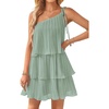 image:imageZESICA Womens 2026 Summer Boho Sleeveless Ruffle Mini DressSage