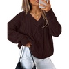 image:imageZESICA Womens Cable Knit Long Sleeve Oversized Sweaters Fall Pullover TopsWine