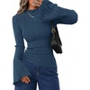 image:imageZESICA Womens Fall Bell Long Sleeve Knit Sweaters Scalloped Mock Neck TopsDustyblue