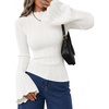 image:imageZESICA Womens Fall Bell Long Sleeve Knit Sweaters Scalloped Mock Neck TopsWhite
