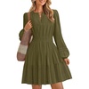 image:imageZESICA Womens Fall Long Sleeve V Neck Flowy Mini DressesArmygreen