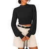 image:imageZESICA Womens Fall Mock Neck Cropped Sweaters Long Sleeve Pullover TopsBlack