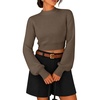 image:imageZESICA Womens Fall Mock Neck Cropped Sweaters Long Sleeve Pullover TopsBrown