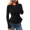 image:imageZESICA Womens Fall Ruffle Peplum Sweaters Cropped Pullover TopsBlack