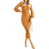 image:imageZESICA Womens Fall Slit Knit Long Sleeve Bodycon Sweater DressGoldentea