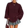 image:imageZESICA Womens Fall Sweaters Oversized Mock Neck Cable Knit OutfitsWine