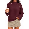 image:imageZESICA Womens Fall Winter Mock Neck Metal Button Pullover SweatersWine