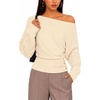 image:imageZESICA Womens Fall Winter Off Shoulder Sweaters Elegant Pullover TopsBeige