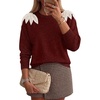 image:imageZESICA Womens Fall Wniter Cozy Sweaters Pearls Lace Trim Pullover TopsWine