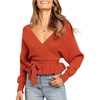 image:imageZESICA Womens Fall Wrap V Neck Belted Ruffle Sweater TopOrange