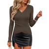 image:imageZESICA Womens Fall Wrap V Neck Ruched Sweaters Long Sleeve Ribbed Tops 2026Brown