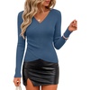 image:imageZESICA Womens Fall Wrap V Neck Ruched Sweaters Long Sleeve Ribbed Tops 2026Grey Blue