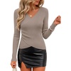 image:imageZESICA Womens Fall Wrap V Neck Ruched Sweaters Long Sleeve Ribbed Tops 2026Khaki