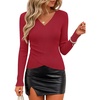 image:imageZESICA Womens Fall Wrap V Neck Ruched Sweaters Long Sleeve Ribbed Tops 2026Red
