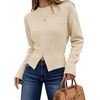 image:imageZESICA Womens Fall Zipper Pullover Sweaters 2026 Cozy Ribbed Knit TopsApricot