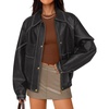 image:imageZESICA Womens Faux Leather Jacket Oversized Zipper Motorcycle CoatsBlack