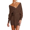 image:imageZESICA Womens Long Batwing Sleeve Wrap V Neck Sweater DressBrown