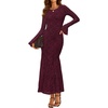 image:imageZESICA Womens Long Sleeve Floral Lace Cocktail Wedding Guest Maxi DressesWine
