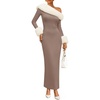 image:imageZESICA Womens Off Shoulder Faux Fur Bodycon Sweater Maxi DressSand