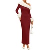 image:imageZESICA Womens Off Shoulder Faux Fur Bodycon Sweater Maxi DressWine