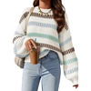 image:imageZESICA Womens Striped Fall Winter Sweaters Oversize Cozy Casual Work OutfitBeige