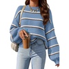 image:imageZESICA Womens Striped Fall Winter Sweaters Oversize Cozy Casual Work OutfitBlue