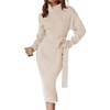 image:imageZESICA Womens Turtleneck Long Sleeve Bodycon Midi Sweater DressesApricot