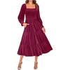 image:imageZESICA Womens Velvet Long Sleeve Cocktail Party Midi DressesBurgundy