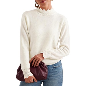image:imageZESICA Fall 2026 Scalloped Mock Neck Pullover Sweaters for WomenWhite