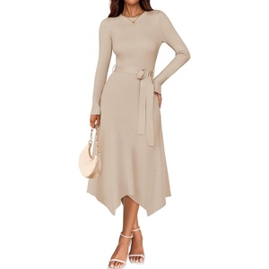image:imageZESICA Long Sleeve Sweater Dresses Wedding Guest Midi DressApricot