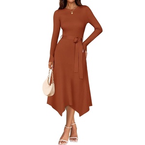 image:imageZESICA Long Sleeve Sweater Dresses Wedding Guest Midi DressRust
