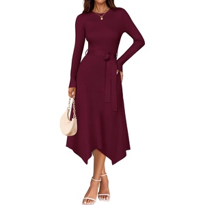 image:imageZESICA Long Sleeve Sweater Dresses Wedding Guest Midi DressWine
