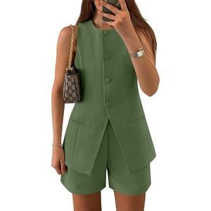image:imageZESICA Womens 2 Piece Short Sets Business Casual Matching Set OutfitsArmygreen