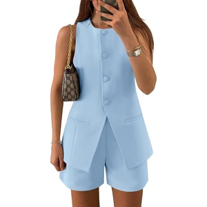 image:imageZESICA Womens 2 Piece Short Sets Business Casual Matching Set OutfitsBlue