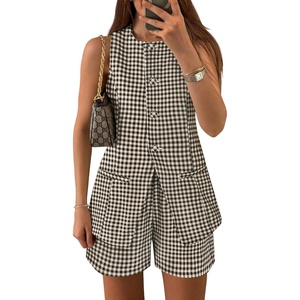 image:imageZESICA Womens 2 Piece Short Sets Business Casual Matching Set OutfitsBrown
