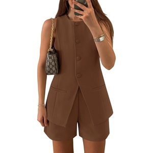 image:imageZESICA Womens 2 Piece Short Sets Business Casual Matching Set OutfitsCoffee