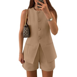 image:imageZESICA Womens 2 Piece Short Sets Business Casual Matching Set OutfitsKhaki