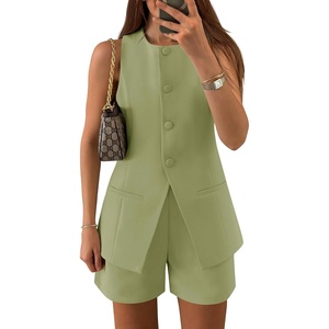 image:imageZESICA Womens 2 Piece Short Sets Business Casual Matching Set OutfitsLightgreen