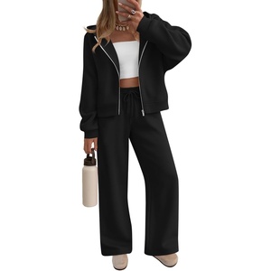 image:imageZESICA Womens 2 Piece Zip Up Sweat Sets Fall Airport Travel OutfitsBlack