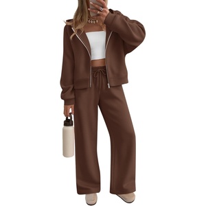 image:imageZESICA Womens 2 Piece Zip Up Sweat Sets Fall Airport Travel OutfitsBrown