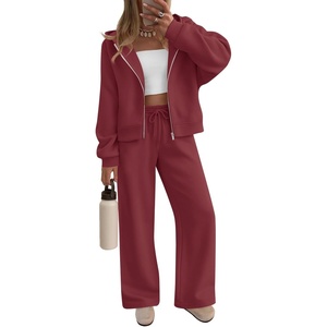 image:imageZESICA Womens 2 Piece Zip Up Sweat Sets Fall Airport Travel OutfitsBurgundy