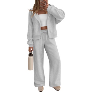 image:imageZESICA Womens 2 Piece Zip Up Sweat Sets Fall Airport Travel OutfitsGrey