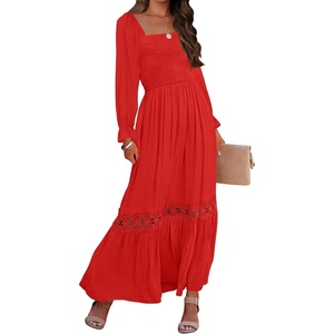 image:imageZESICA Womens 2026 Boho Long Sleeve Fall Maxi DressFire Red