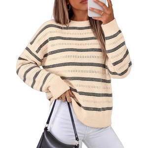 image:imageZESICA Womens 2026 Casual Long Sleeve Striped Pullover SweatersApricot