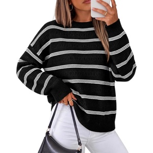 image:imageZESICA Womens 2026 Casual Long Sleeve Striped Pullover SweatersBlack