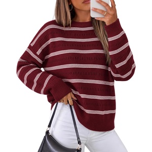 image:imageZESICA Womens 2026 Casual Long Sleeve Striped Pullover SweatersBurgundy