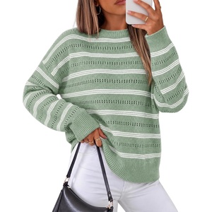 image:imageZESICA Womens 2026 Casual Long Sleeve Striped Pullover SweatersGreen