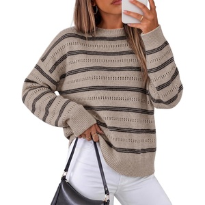 image:imageZESICA Womens 2026 Casual Long Sleeve Striped Pullover SweatersKhaki